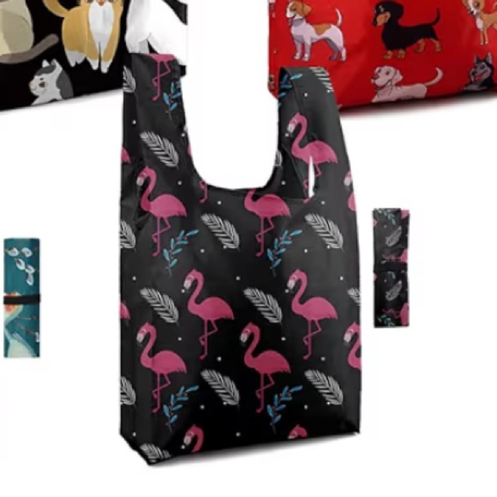 Flamingo bird Print Black Tote Bag
